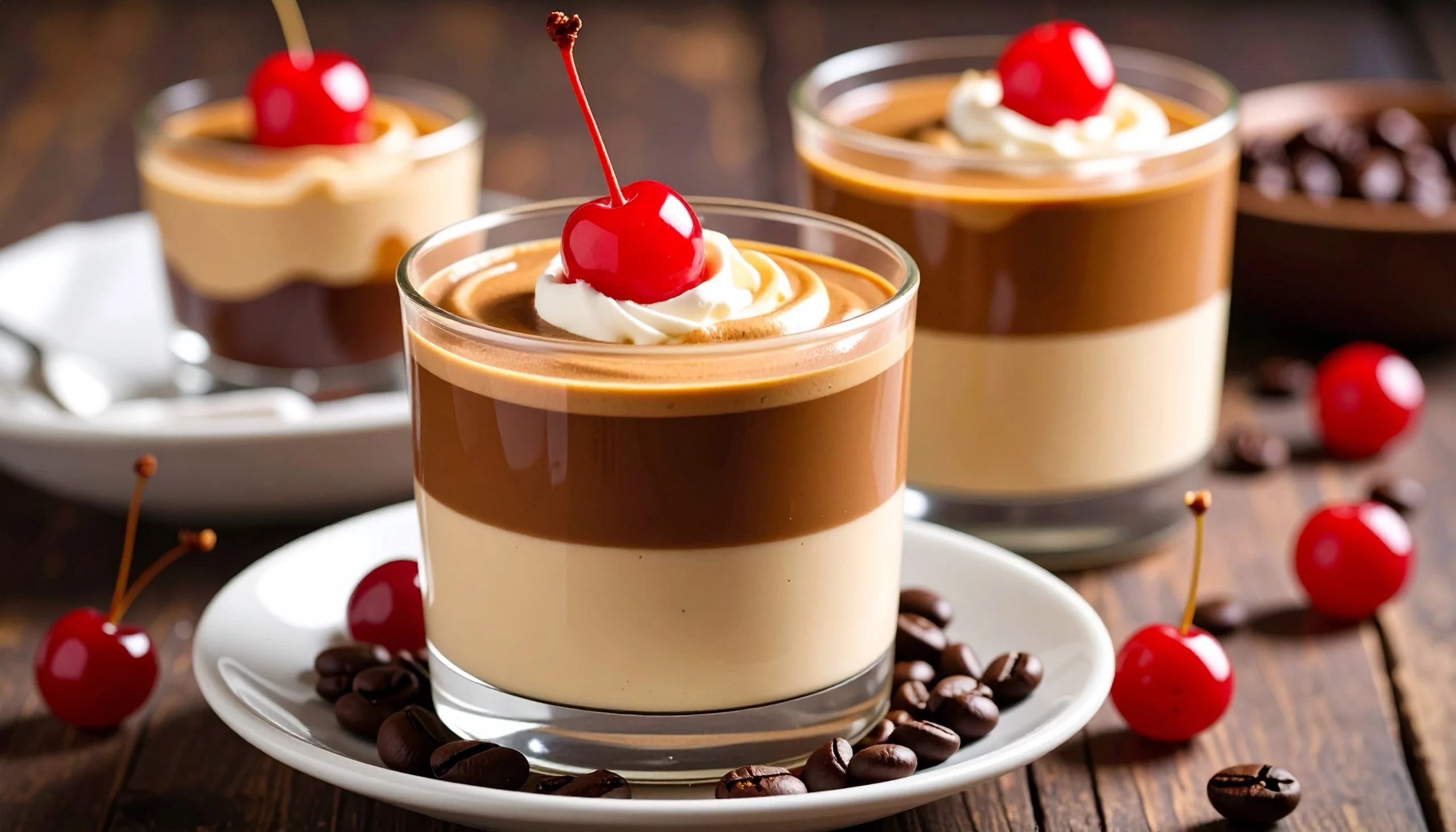 Kaffee-Pudding-mit-Amarenakirschen-und-Sahne